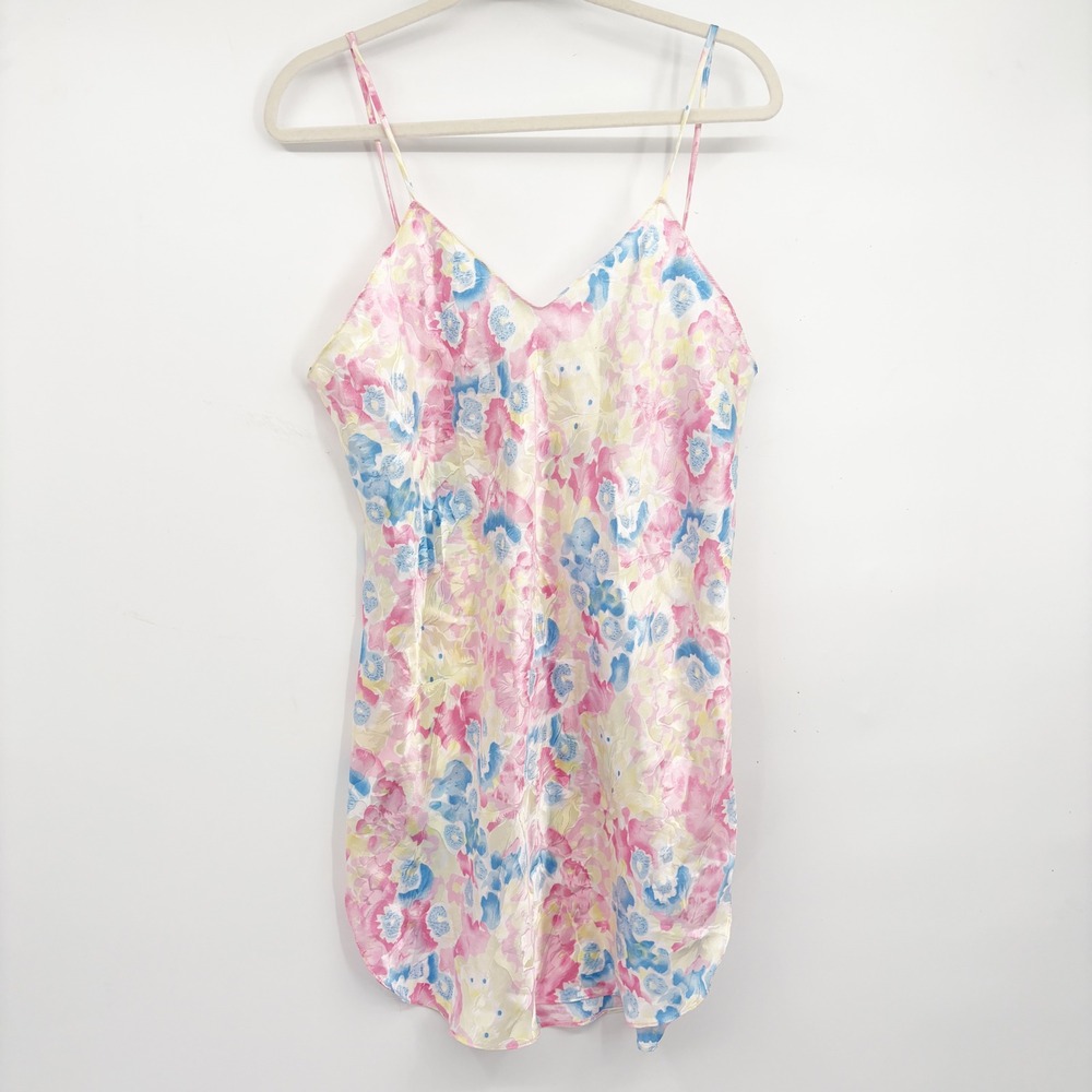 Intimate Affair Womens Vintage 90s Floral Watercolor Satin Chemise Slip Dress M